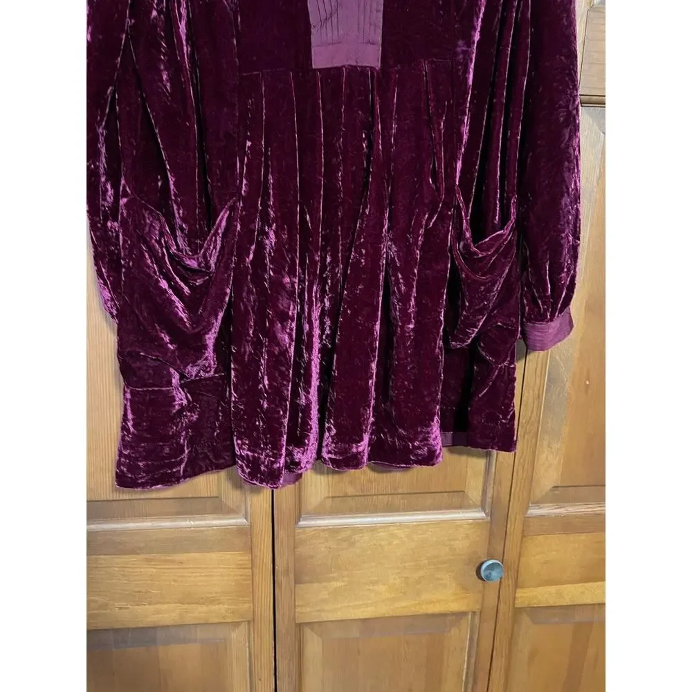 Free People Women's Choose Me Velvet Mini Dress Burgundy Babydoll Boho Size M